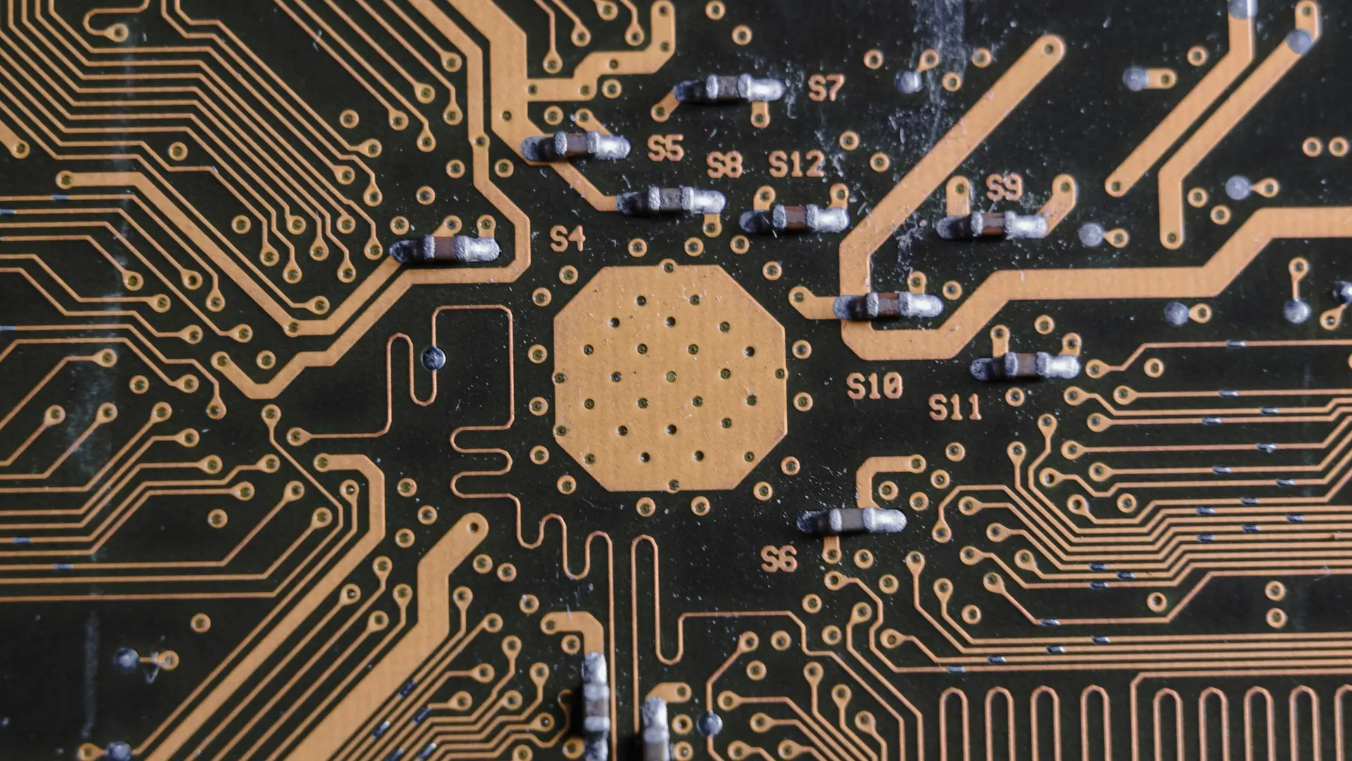 Close-up of circuit board traces and components