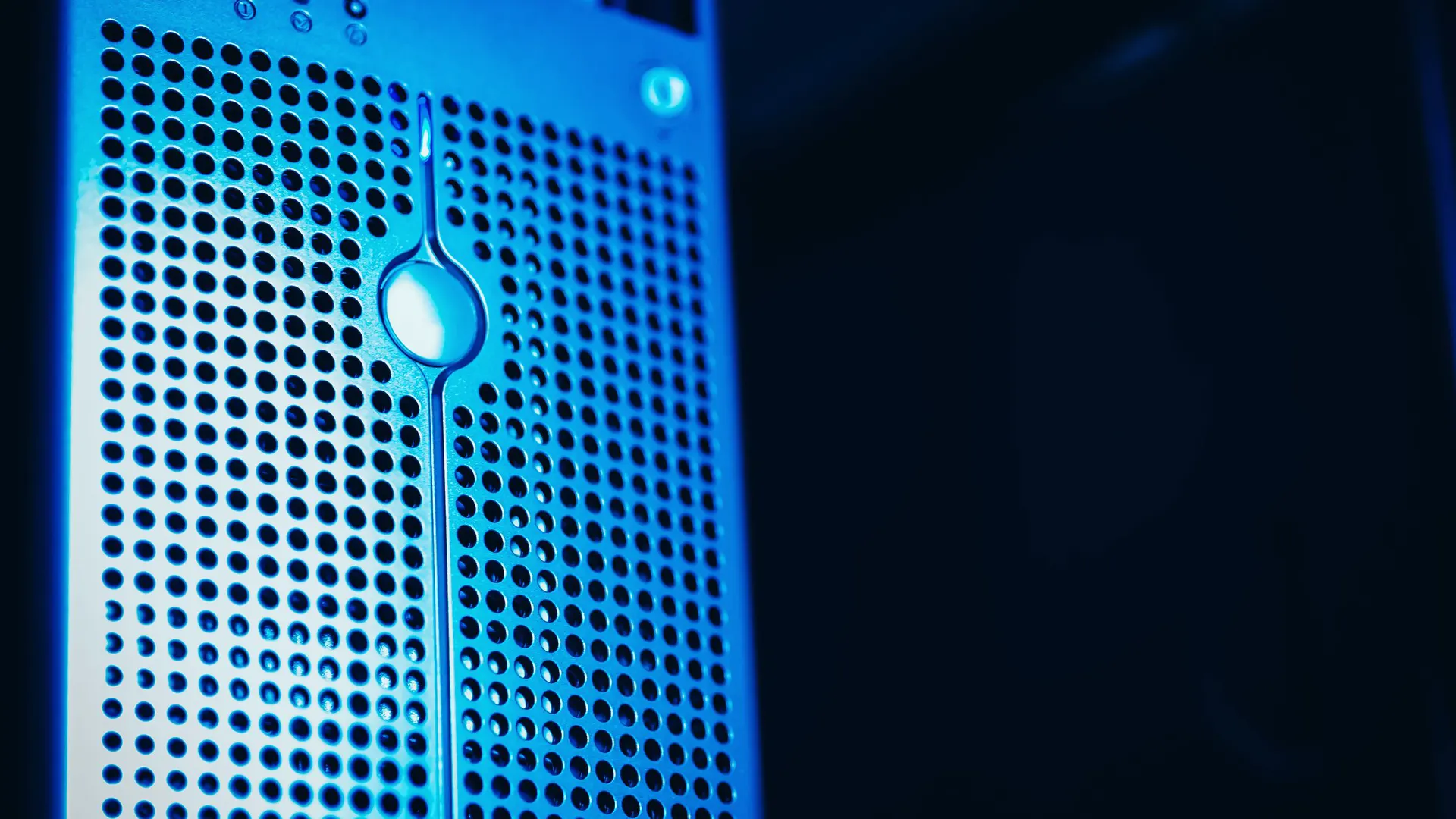 Server rack with blue lights in a cloud data centre